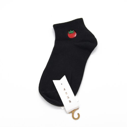 Tomato Embroidered Ankle Black Socks