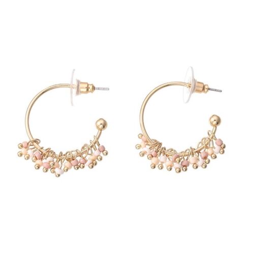 Gold, Beige, Pink Statement beaded Hoop Earring