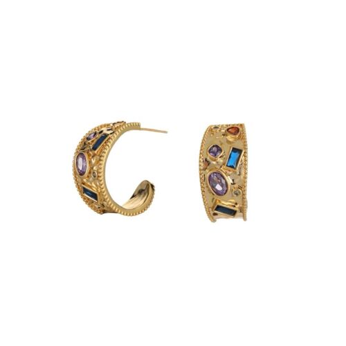 Colourful Zirconia Stones 18k Gold Plated Mini Hoop Earrings