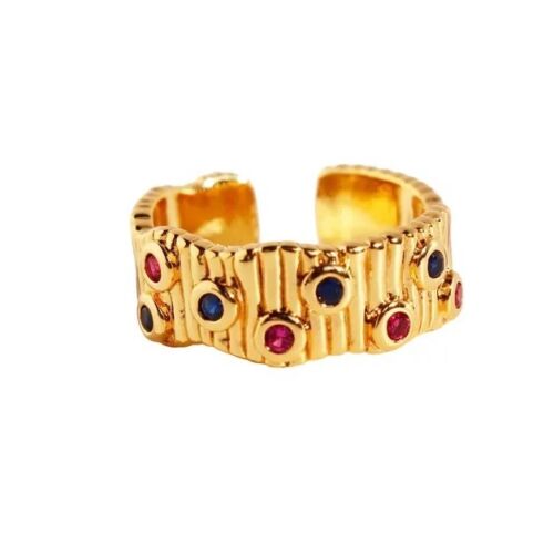 Gold Plated Brass With Zircon Colourful Stones Adjustable Ring