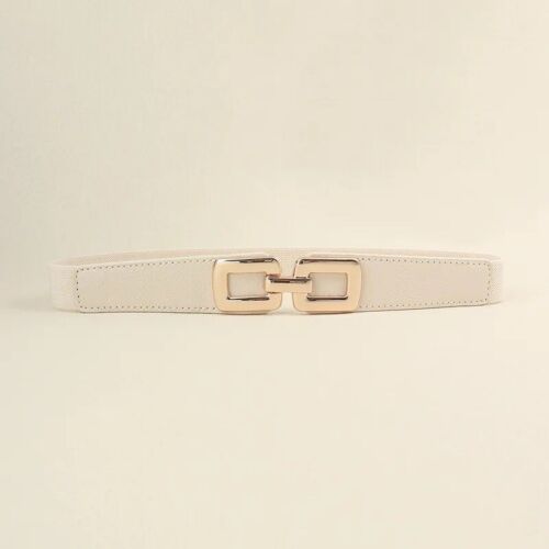 White/Cream And Gold Square Buckle Adjustable Elastic Band Women’s Belt