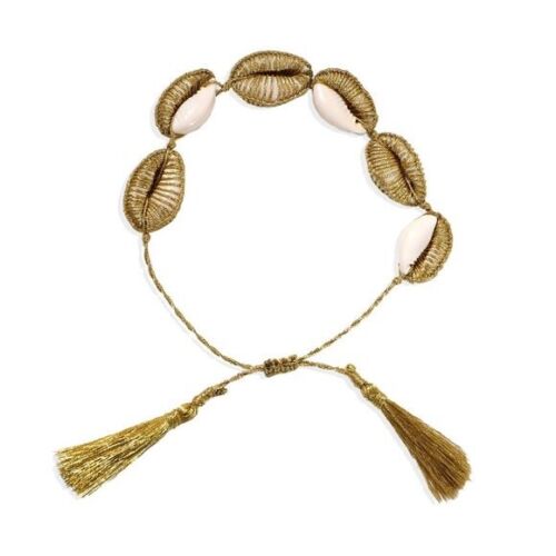 braided gold shells summer tassel bracelet