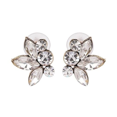 White Cubic Zirconia Half Flower Stud Earring