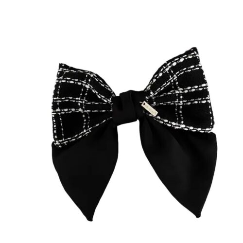 Black, White Satin And Tweed hair Barrette/ bow