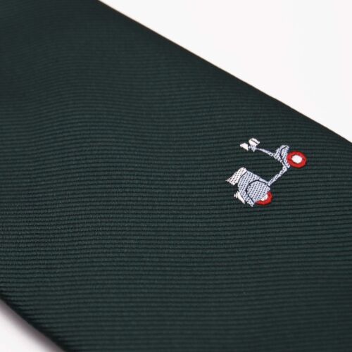 Green Embroidered Scooter Mens Narrow Tie