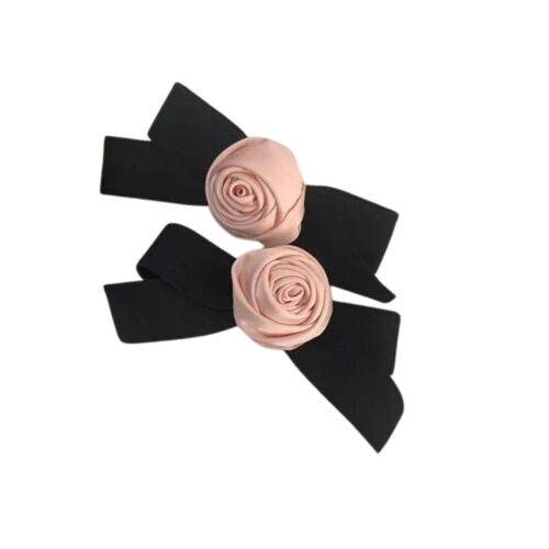 Black And Pink Rose Satin Hair Clip 2 Piece Set