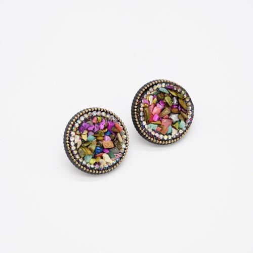 Colourful Round Stones Stud Earring