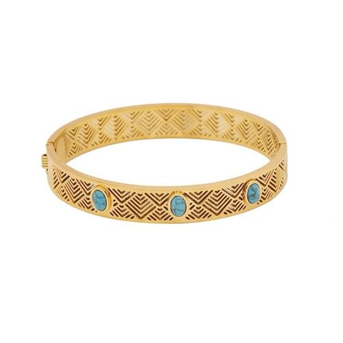 18k Gold Plated Stainless Steel With Turquoise Stones Bangle/Bracelet