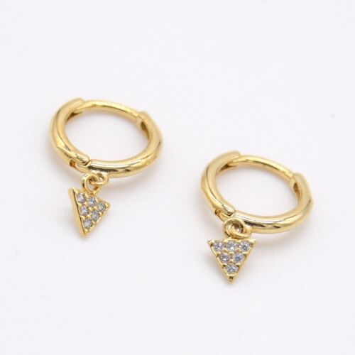 Gold Mini Hoop With Triangle Rhinestone Charm Earrings