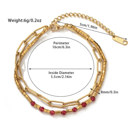 Gold Titanium Steel And Red Natural Stones Bracelet