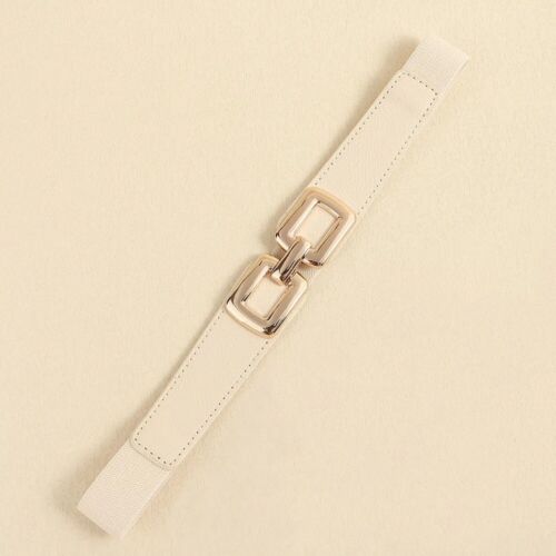 White/Cream And Gold Square Buckle Adjustable Elastic Band Women’s Belt