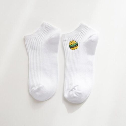 Burger Embroidered White Socks