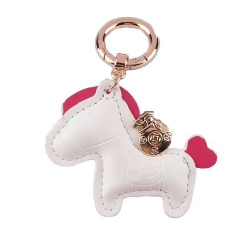 White And Pink Pony Faux Leather Keychain / Bag Charm