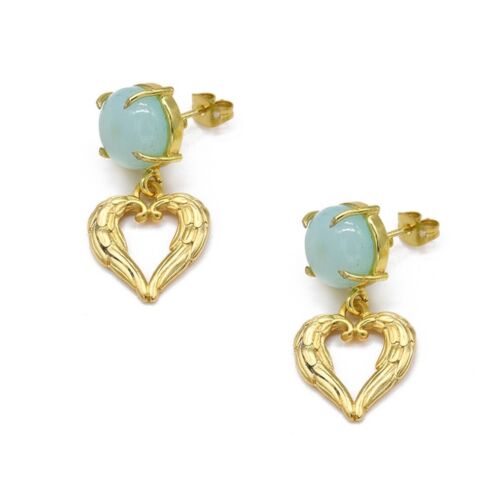 Gold Aqua Angel Wings Heart Handmade Drop Earrings