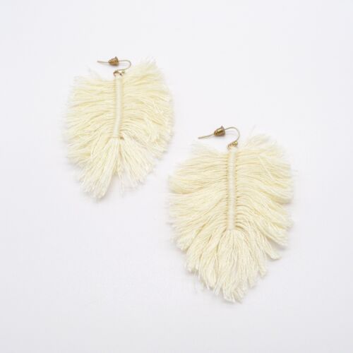 Ivory color Leaf Look Threaded Tassels Handmade Earring