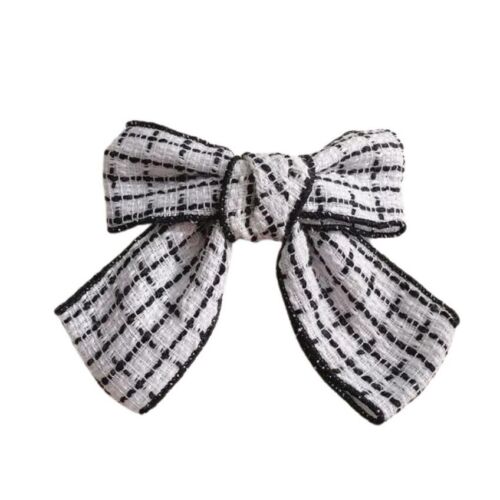 White Handmade Tweed Plaid hair Barrette/ bow