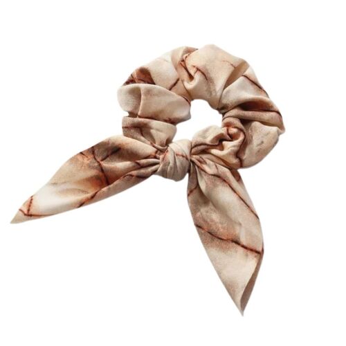 Beige And Brown Painted Pattern Knotted Hair Tie