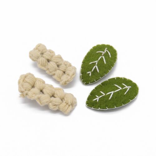 Green Leaves And Beige Crochet 3 HairPiece Set