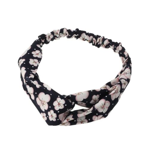 Navy Blue Floral Twisted Elastic Head Wrap