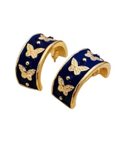 Gold Plated And Blue Acrylic Butterfly Mini Hoop Earring