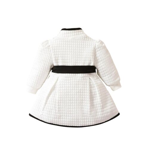 2-3 T White And Black Baby Girl Thermal Belted Quilted Dress/ Coat