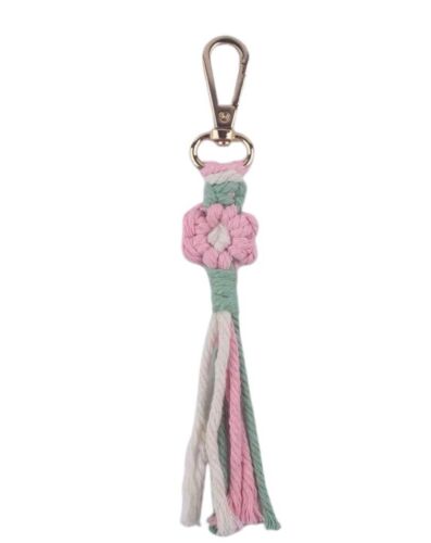 Pink And Green Floral Crochet Handmade Keychain