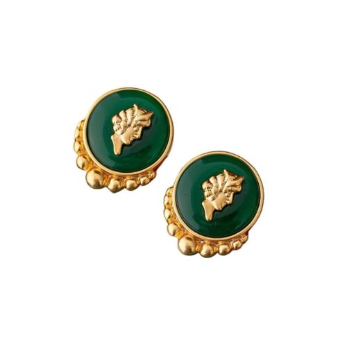 18k Gold Plated And Green Resin Portrait Stud Earring