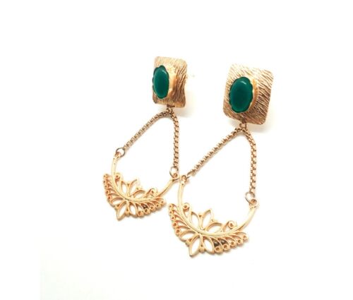 Handmade 22k Gold Plated Brass Green Jade Stone