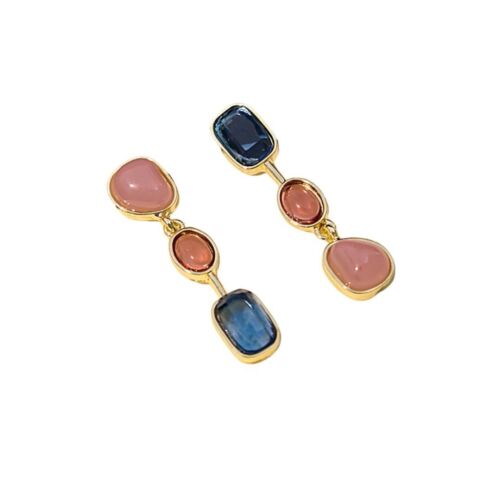 Pink And Blue Gemstones Drop Earrings