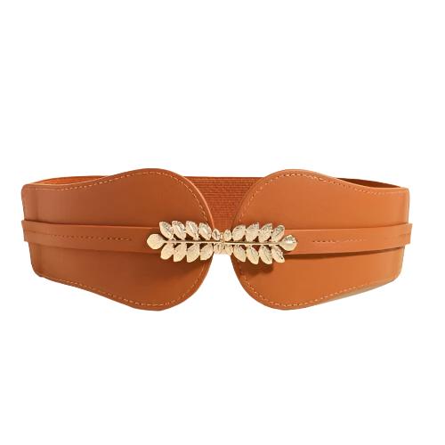 Camel And Gold Leaf Buckle Adjustable Elastic Band Women’s Belt