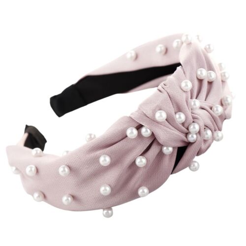 Pink Satin Pearls Knot Headband