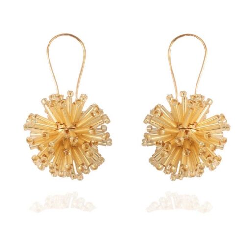 Gold Beaded Pompom Style Drop Earring