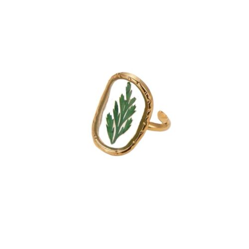 18k Gold Plated Stainless Steel Green Pastoral Flower Adjustable Ring