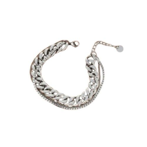 Silver Stainless Steel Links Double Chain Bracelet