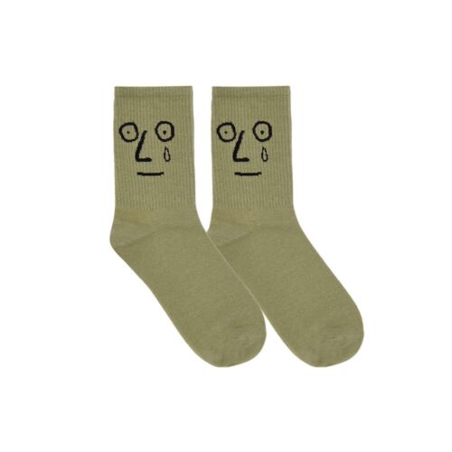 Military Green Printed Face Over The Ankle Socks