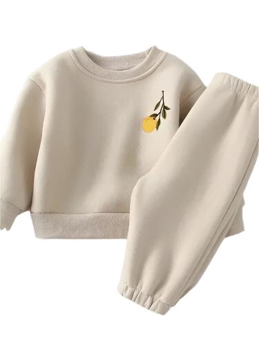 2T Boy/Girl Beige Cotton Polyester Blend Lemon Sweater And Pants Set