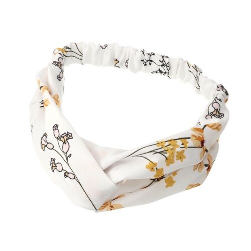 White And Yellow Floral Twisted Elastic Head Wrap