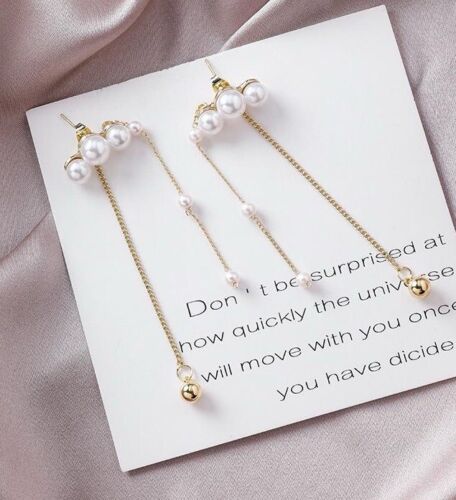 Good Plated Pearls Gold Chain Double Side Drop Earrings