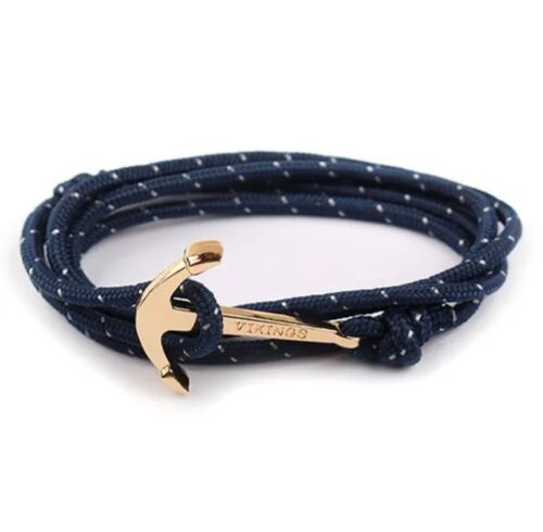 Navy Blue Nylon Rope Unisex Viking Anchor Wrap Bracelet