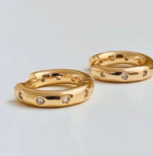 Gold Mini Hoop With Rhinestones Inlay Earrings