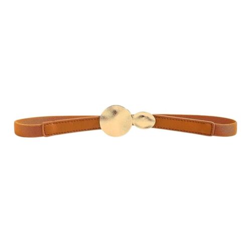 Camel And Gold Round Buckle Adjustable Stretchy Band Women’s Belt