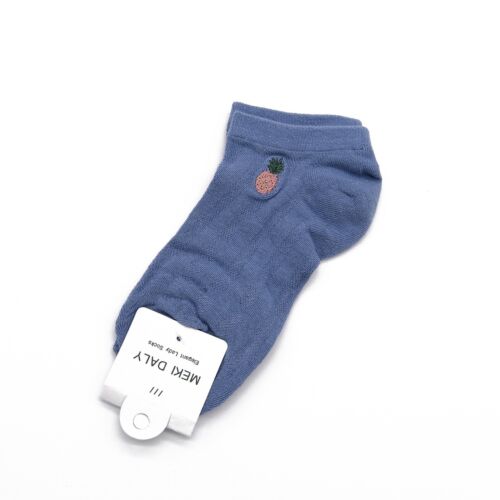 Pineapple Embroidered Blue Socks