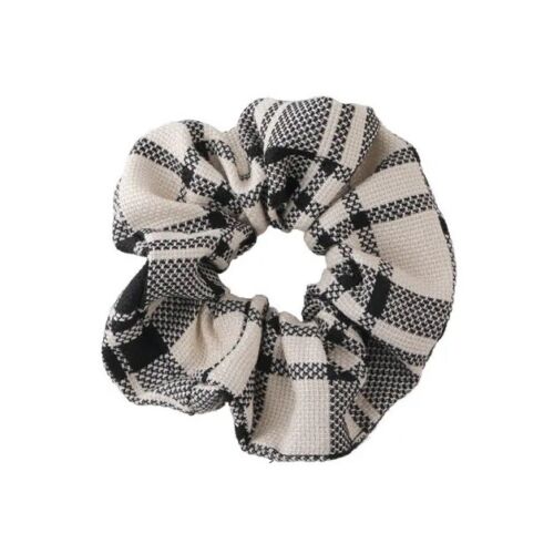 Plaid White And Black Hair Scrunchie/ Hair Tie