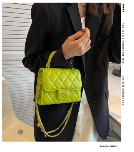 Lime Green Faux Leather Quilted Crossbody Elegant Clutch/Purse/Bag