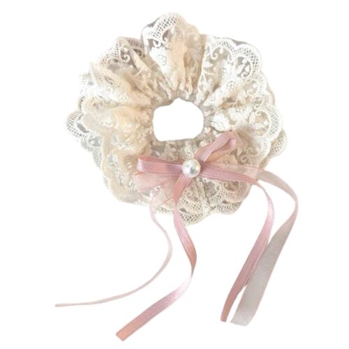 Off White And Pink Lace Hair Scrunchie/ Hair Tie