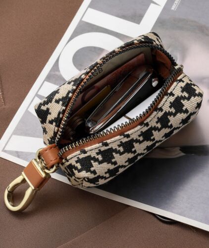 Black , Camel And White Houndstooth Mini Wallet/Keychain