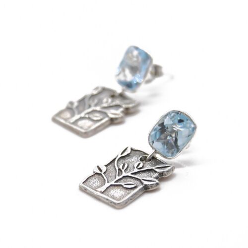 Natural Blue Topaz Branch Handmade Drop Silver Earring