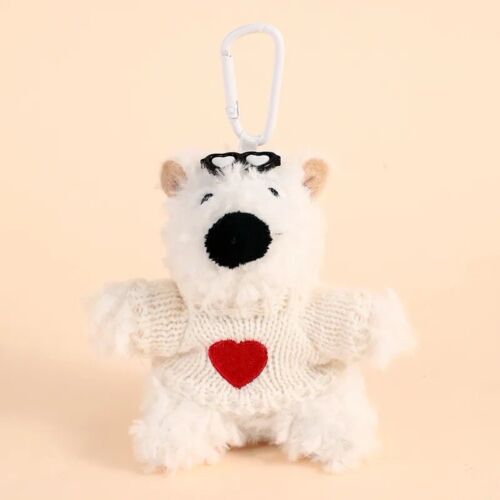 White And Red Heart Cute Bear Keychain