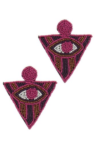 Pink Triangle Evil Eye Beaded Handmade Earring