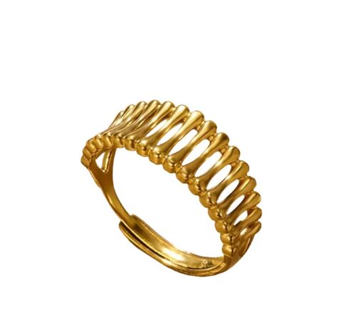 Gold Plated Titanium Retro Style Geometric Adjustable Ring